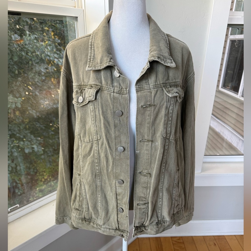 Vintage 90s Boohoo Khaki Tan Olive Denim Jean Jacket Size 10